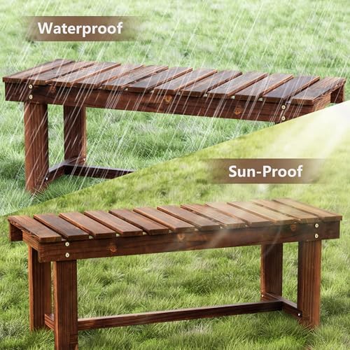 35.5" Outdoor Garden Bench,Weatherproof 2-Person Wood Backless Bench, Brown