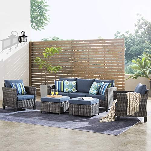 ovios Patio Furniture Set, 5 Pieces Outdoor Wicker Sofa Couch with Chairs, Ot...