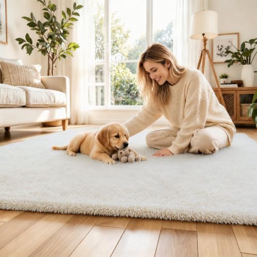 6x9 Shag Area Rug for Living Room,Cream Soft Plush Fluffy Carpet