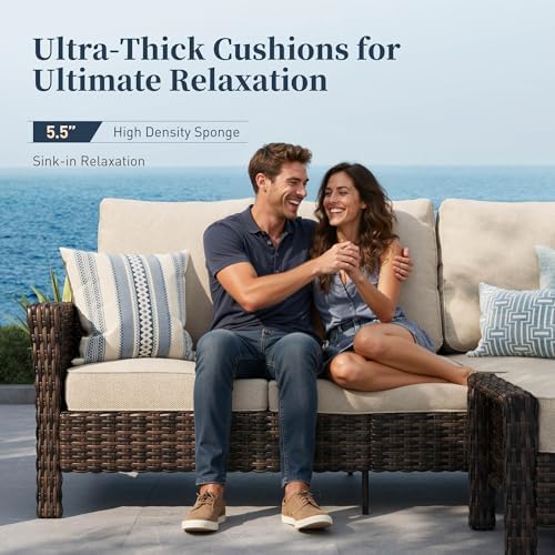 SUNSHINE VALLEY 5pcs Patio Furniture Set, Outdoor High Back Sofa, Beige