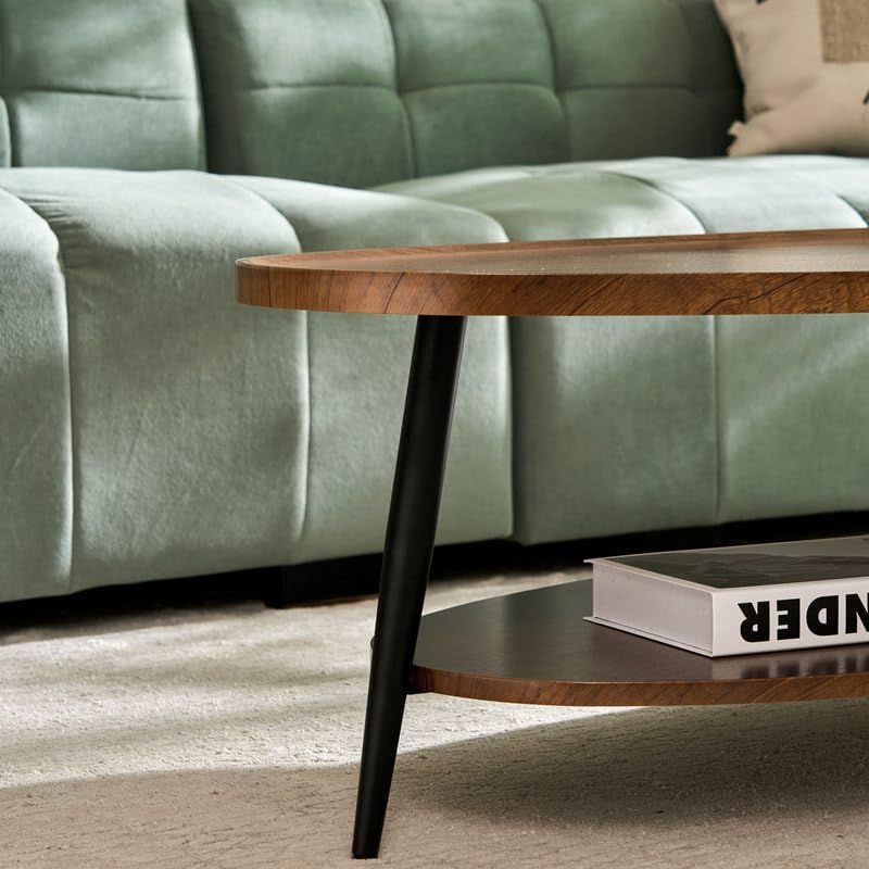 AGV Oval Coffee Table with Storage Shelf, 47" Mid Century Modern Coffee ...
