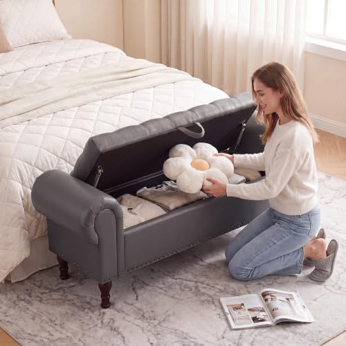 YOUDENOVA 60" Ottoman with Storage, Upholstered Storage Ottoman Bench wi...