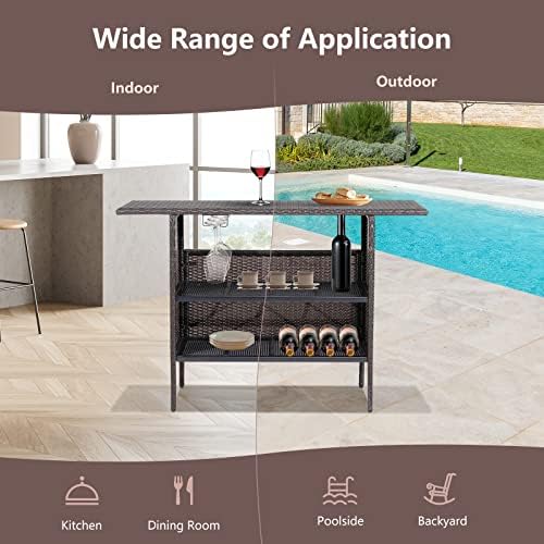 Tangkula Outdoor Wicker Bar Table, Patiojoy All Weather Patio Bar Height Tabl...