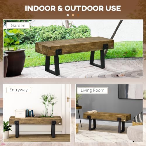 HOMCOM 48" Outdoor Bench with Metal Legs for 2-Person, Natural and Black