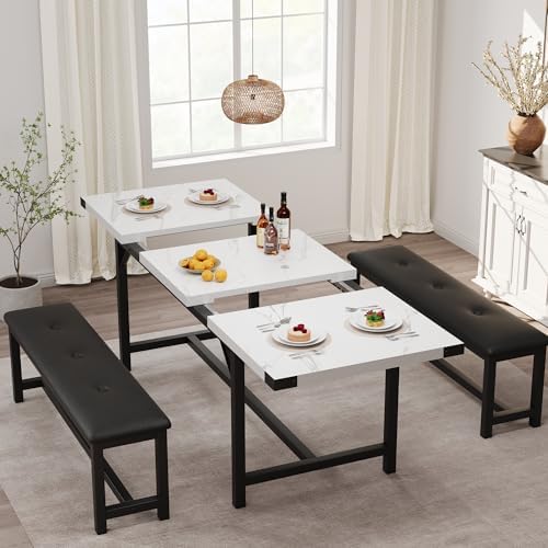 IDEALHOUSE 3 Piece Dining Table Set for 4-6, 63" Extendable Thick Metal ...