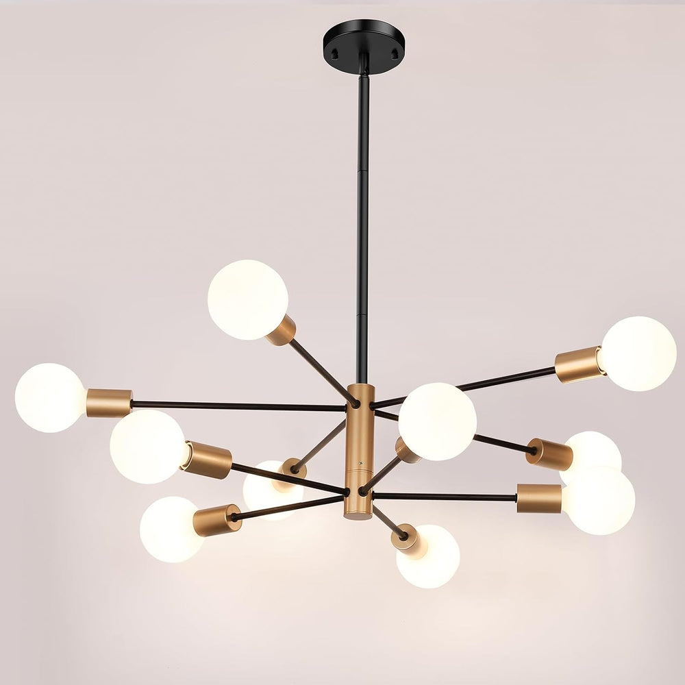 Sheetea 10-Light Chandelier, Dining Room Light Fixture Black and Gold