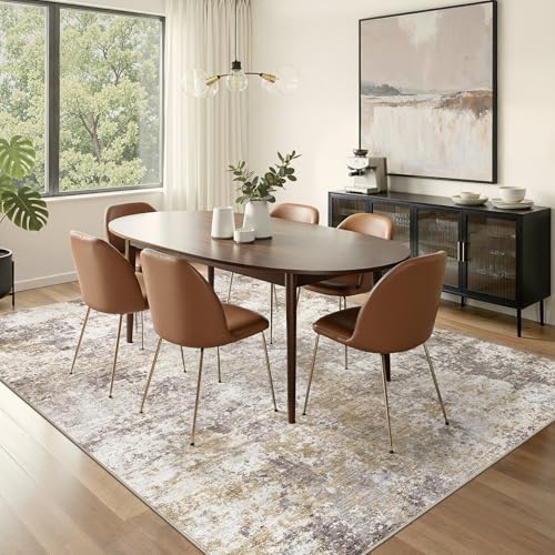 Nakagishi 9X12 Abstract Washable Area Rugs for Living Room-Golden Brown