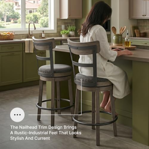 Signature Design by Ashley 1-Piece Swivel Counter Height Bar Stool, Gray
