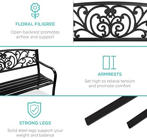 Best Choice Products Outdoor Bench Steel Garden Patio Porch Furniture for Law...