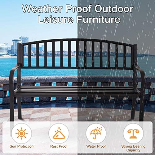 Giantex Outdoor Bench, 50” Patio Garden Bench with Steel Frame, Slat Design, ...