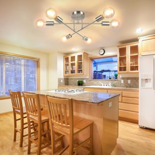 Modern Sputnik Chandelier, 6-Light Ceiling Light Fixture, Brushed Nickel