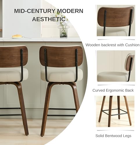 Swivel Bar Stools Set of 2, 26" Counter Height, Beige Grey