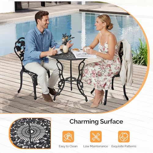 VINGLI 3 PCS Outdoor Bistro Set, Outdoor Patio Set, All-Weather Cast Aluminum...