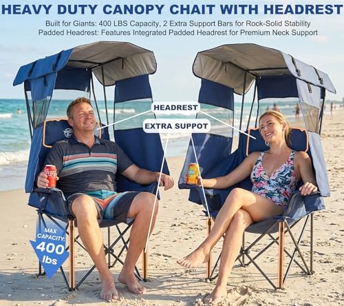 Bolosy Oversized Camping Chair with Canopy Beach Chair with Sun Shade