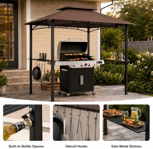 Garvee 8x5 Grill Gazebo, Outdoor BBQ Canopy Shelter with Double Tiered Roof V...