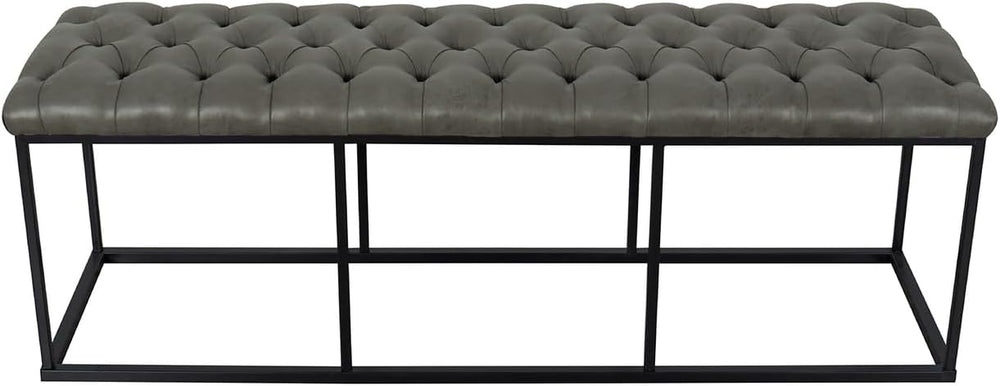 HomePop 52" Button Tufted Decorative Bench with Metal Base - Gray Faux L...