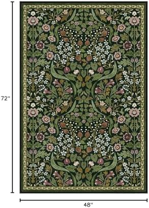 Moynesa Floral Green 4x6 Rug, Boho Washable Rugs for Living Room, Non Slip So...
