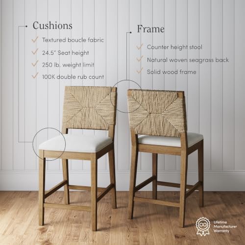 Nathan James Beacon Bohemian Boucle Bar Stool, Upholstered Counter Height Cha...