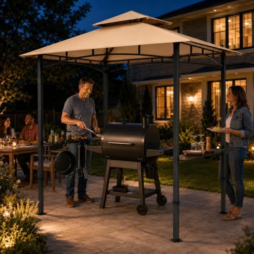 Garvee 8x5 Grill Gazebo, Outdoor BBQ Canopy Shelter with Double Tiered Roof V...