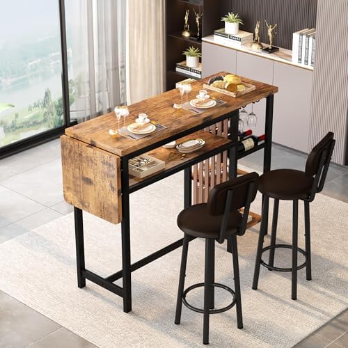 Bar Table and Chairs Set, 59'' Counter Height Dining Table Set with S...