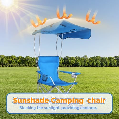 VINGLI Portable Folding Camping Chair with Canopy, Beach Chair with Canopy fo...