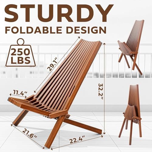 Melino 2-Pack Wooden Folding Tamarack Chair, Low Profile Outdoor Lounge