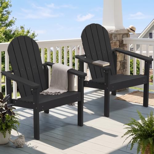 SERWALL HDPE Stackable Adirondack Chairs Set of 2,Space-Saving, Black