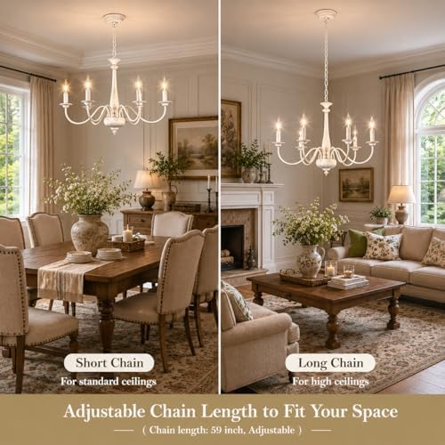 Generies French Country Chandelier, 6-Lights Rustic Farmhouse Chandelier for ...