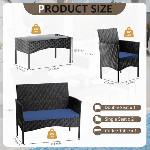 4 Pieces Patio Furniture Set Outdoor Conversation Set Rattan Furniture Set Wi...