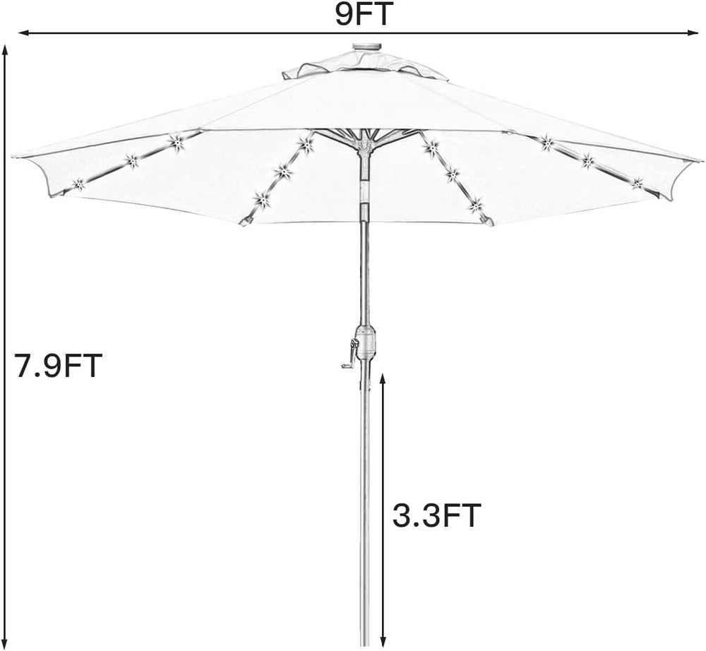 Sunnyglade 9' Solar LED Patio Umbrella, 8 Ribs, Tilt & Crank (Grey)
