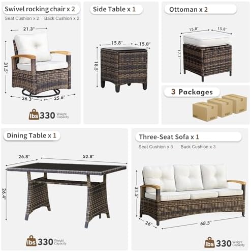 MEISSALIVVE 7 Pieces Patio Furniture Sets, PE Wicker Outdoor Conversation Set...