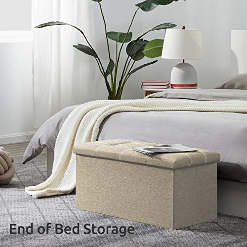 YOUDENOVA Ottoman with Storage, 30" Storage Ottoman Bench, Linen Beige
