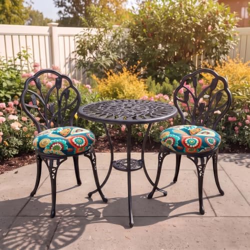 Magpie Fabrics Outdoor Round Bistro Seat Cushions with Ties, 15"x15"...