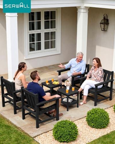 SERWALL 3 Pieces Patio Bistro Set-Outdoor Chairs with Side Table,Black