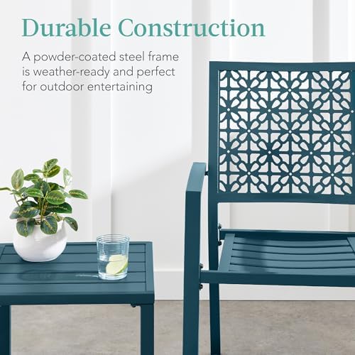 Best Choice Products 3-Piece Outdoor Bistro Set, Stackable Modern Steel Furni...