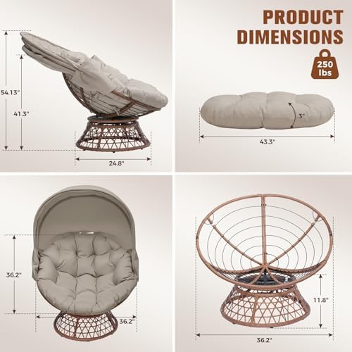 GTPLAYER Outdoor Wicker Egg Chair PE Rattan Chair with Cushion, Oversized Pat...
