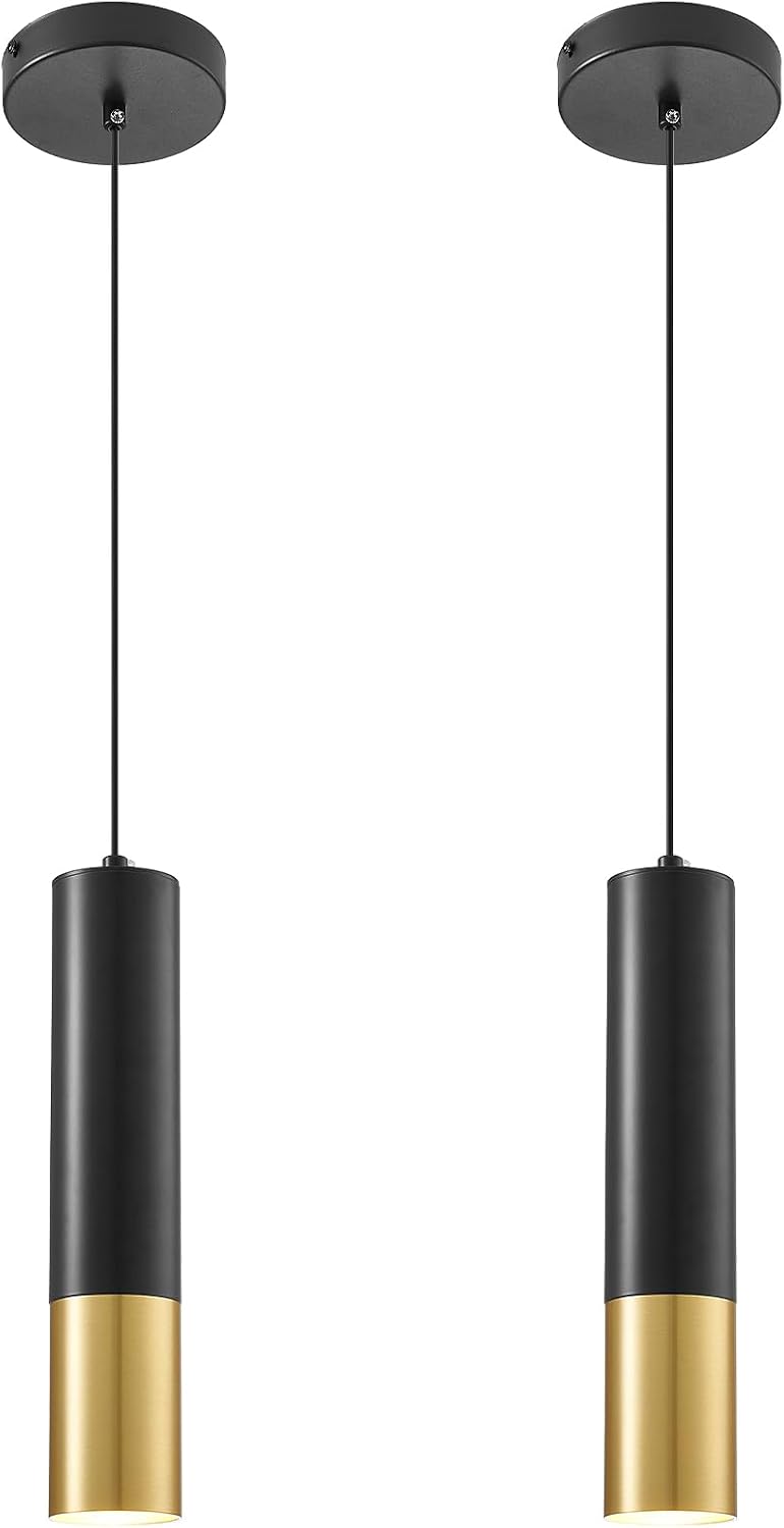 Modern Pendant Light Fixtures for Kitchen Island,2 Pack Black and Gold Pendan...