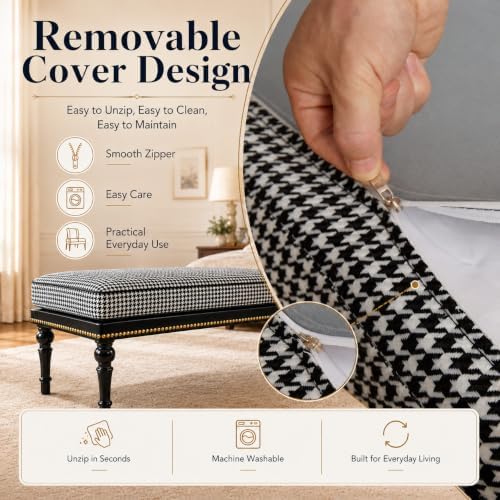 Forteek 47" Upholstered Bed End Bench for Bedroom, Vintage Bed Bench
