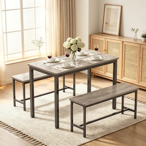 Dining Table Set for 4, 3 Piece Dining Room Table Set for Space-Saving, Moder...