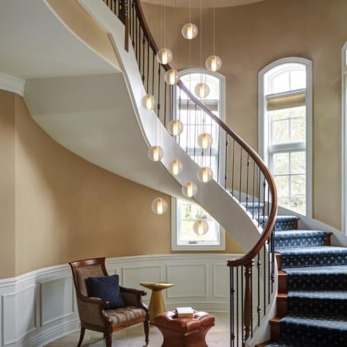14 Lights Staircase Chandelier for High Ceiling, Dimmable Modern Crystal Rain...