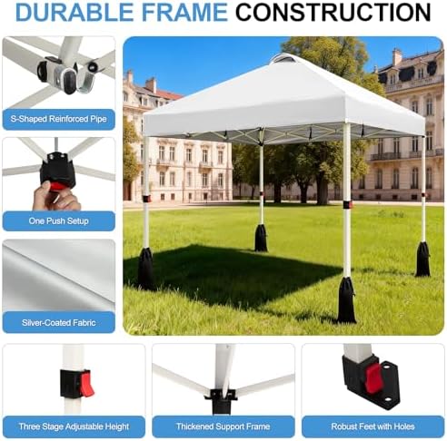 WEIZE 10x10 Pop Up Canopy Tent, 1-Button Push Setup Canopy Tent, Adjustable H...