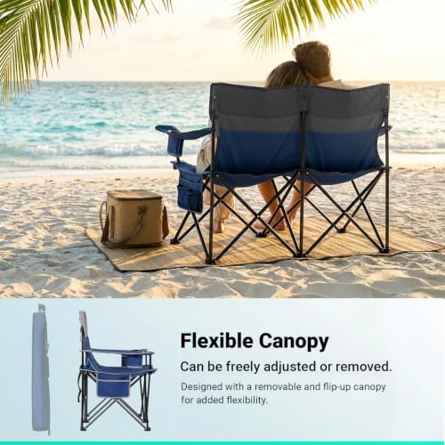 Overmont Camping Chair with Canopy- Folding Double Loveseat Chair with Adjust...