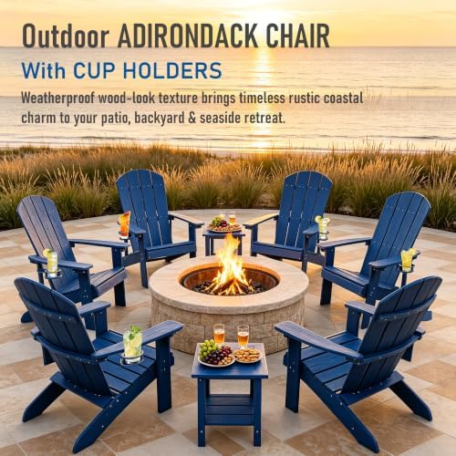 HDPE Adirondack Chairs Set of 2, Outdoor Plastic Adirondack Chair with Cup Ho...