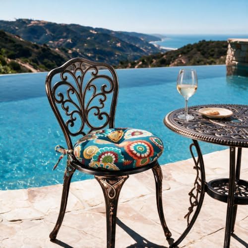 Magpie Fabrics Outdoor Round Bistro Seat Cushions with Ties, 15"x15"...