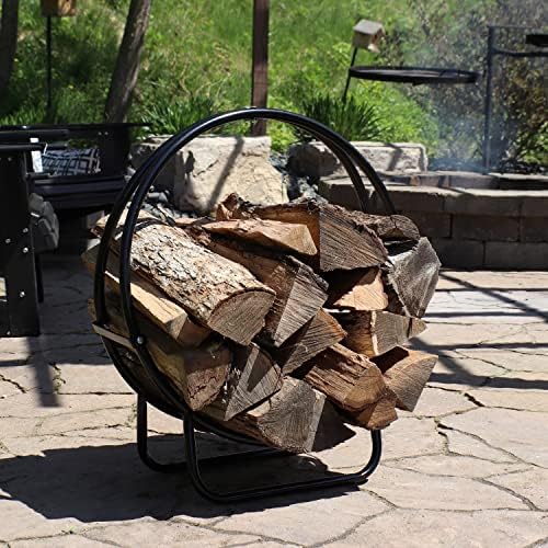 Sunnydaze Outdoor Firewood Rack with Cover, Heavy-Duty Steel, 24” Diameter