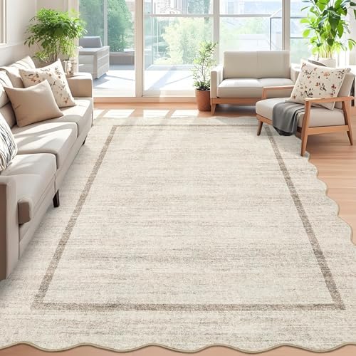 GarveeHome Scalloped Washable Rugs 5x7 Rug for Living Room Modern Non Slip
