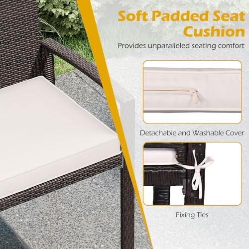Tangkula Outdoor Rattan Bench, 2-Person Patio Loveseat with Removable Seat Cu...