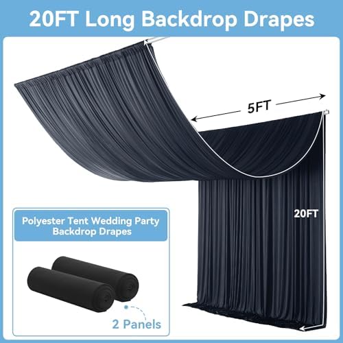Outpain 10ftx20ft Black Backdrop Ceiling Drapes,2Panels 20ft Height Wrinkle F...