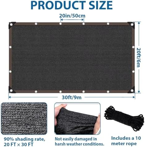 90% Sun Shade Cloth with Grommets, 20 x 30 FT Pergola Shade Cover Canopy, Mes...