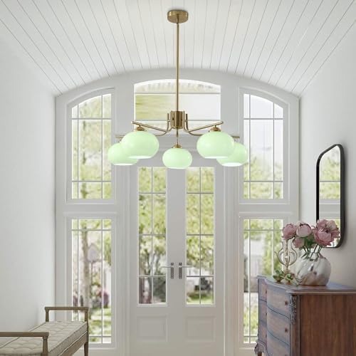 KCO Lighting Green Glass Pendant Light 5 Light Large Globe Chandelier Brushed...